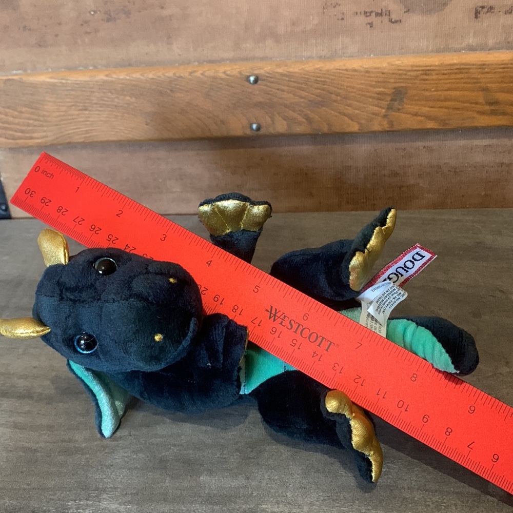 Little blue and green huggy dragon stuffie from Douglas